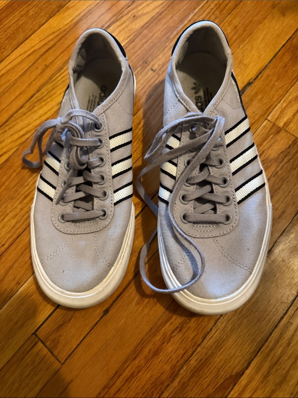adidas Men's Light Gray Canvas Sneakers with Black & White Stripes